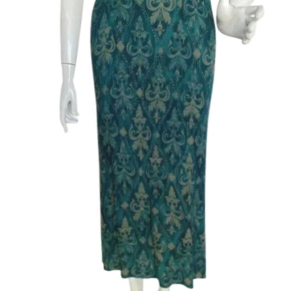 Karin Stevens Dress Set, 8, 2 pc, Cropped Jacket, Green/Tan Baroque print - Picture 12 of 15